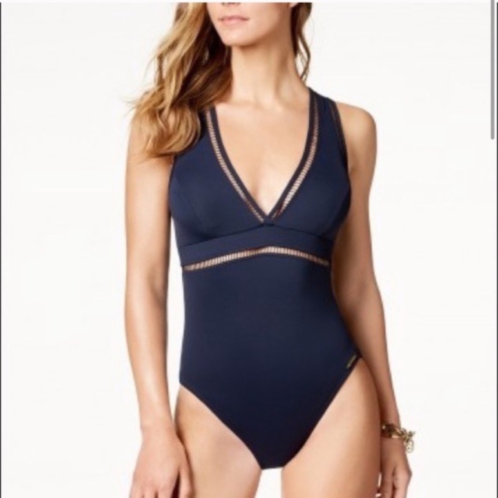 Michael Kors Women's Cruise One Piece Navy Blue Swimsuit, Size 10, Summer, Beach